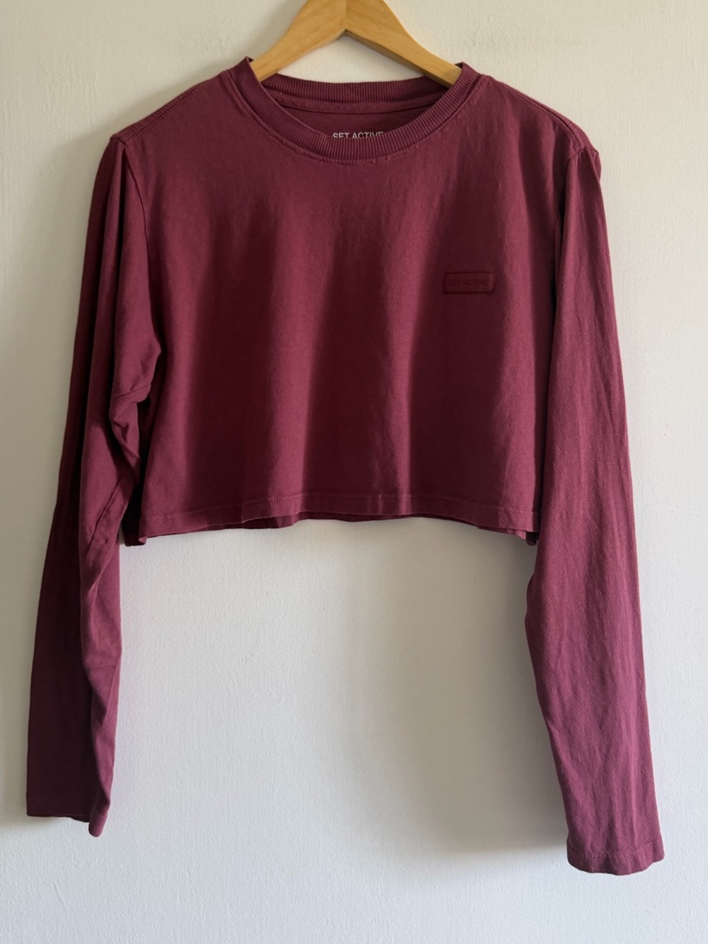 SET ACTIVE Maroon Cropped Cotton Comfy Long Sleeve T-Shirt size XS EUC